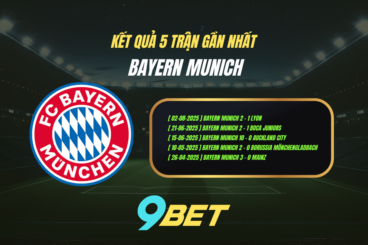 Thành Tích 5 Trận Gần Nhất Bayern Munich 9bet