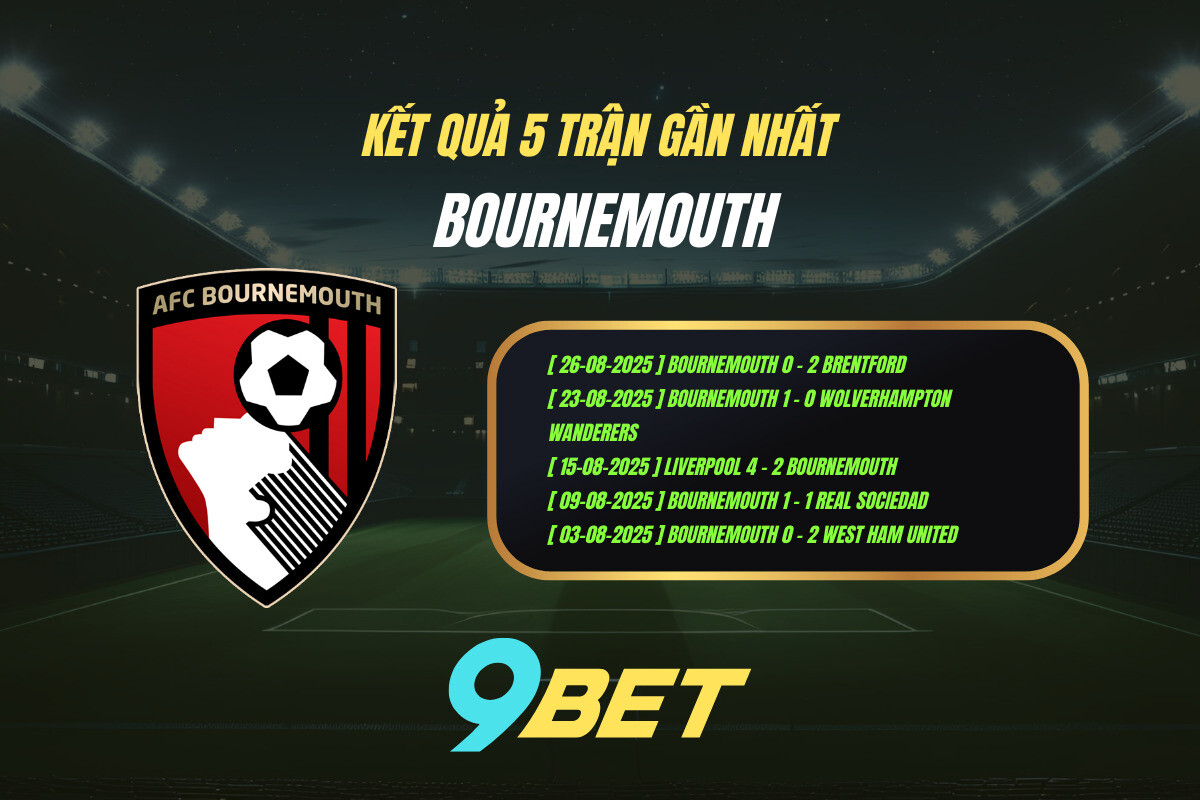 Thành Tích 5 Trận Gần Nhất Bournemouth 9bet