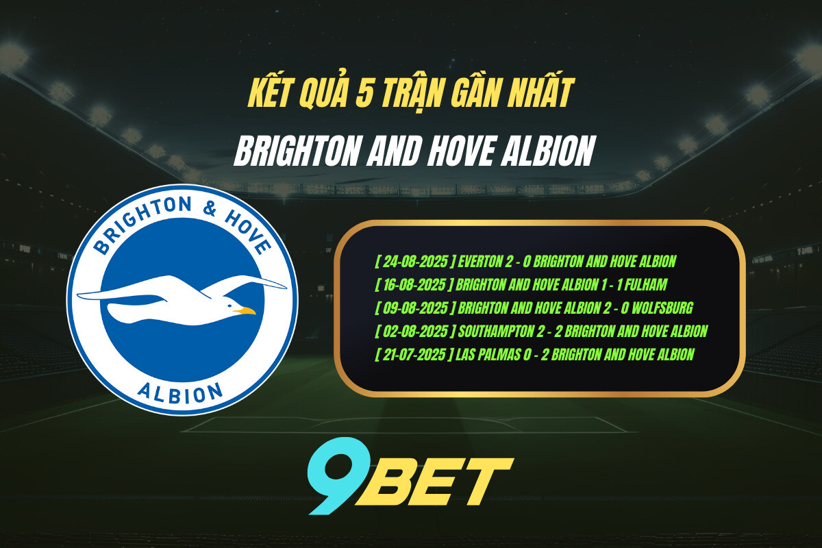 Thành Tích 5 Trận Gần Nhất Brighton And Hove Albion 9bet