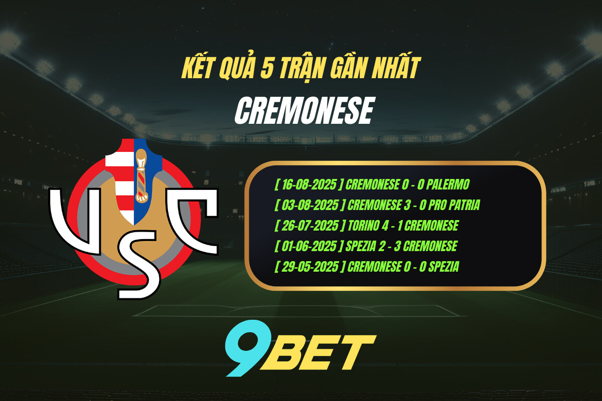 Thành Tích 5 Trận Gần Nhất Cremonese 9bet