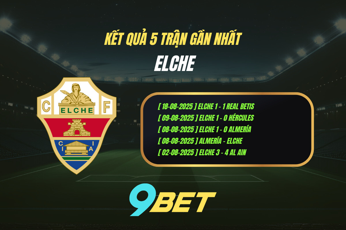 Thành Tích 5 Trận Gần Nhất Elche 9bet