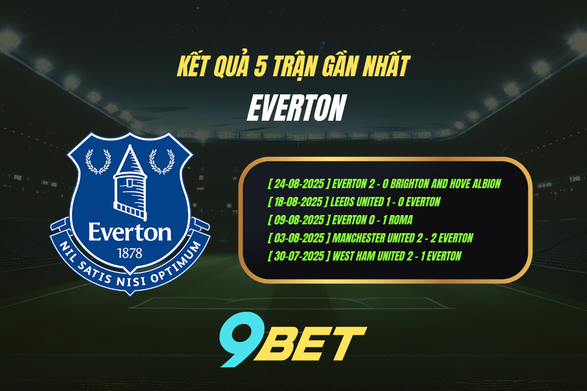 Thành Tích 5 Trận Gần Nhất Everton 9bet (1)