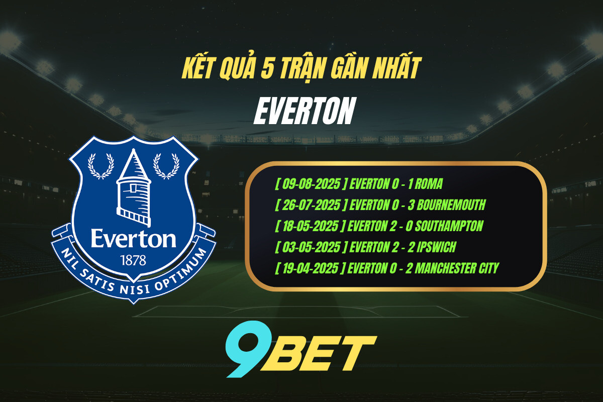 Thành Tích 5 Trận Gần Nhất Everton 9bet