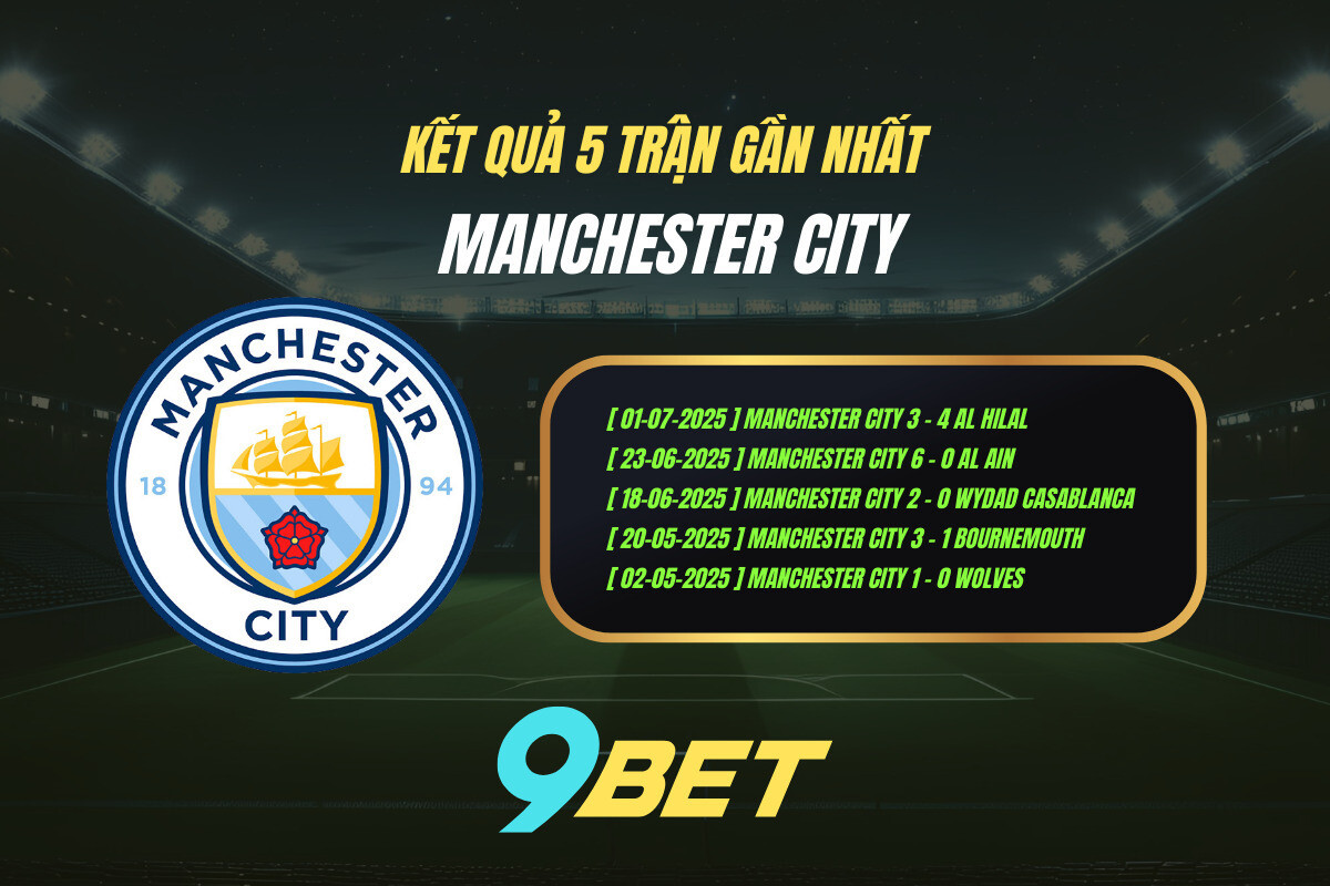 Thành Tích 5 Trận Gần Nhất Manchester City 9bet