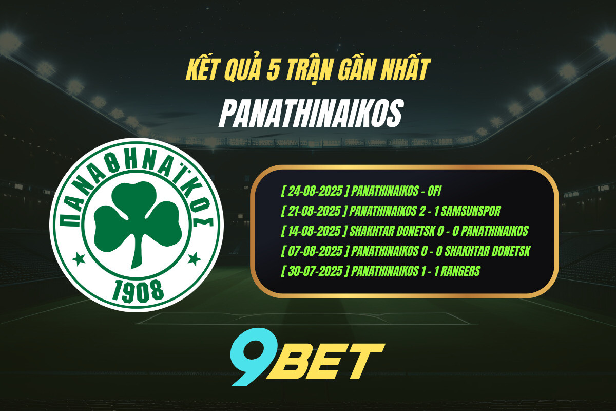 Thành Tích 5 Trận Gần Nhất Panathinaikos 9bet
