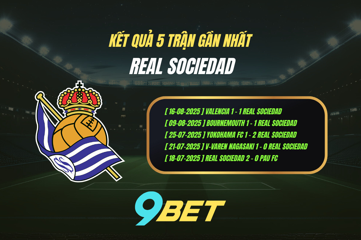 Thành Tích 5 Trận Gần Nhất Real Sociedad 9bet
