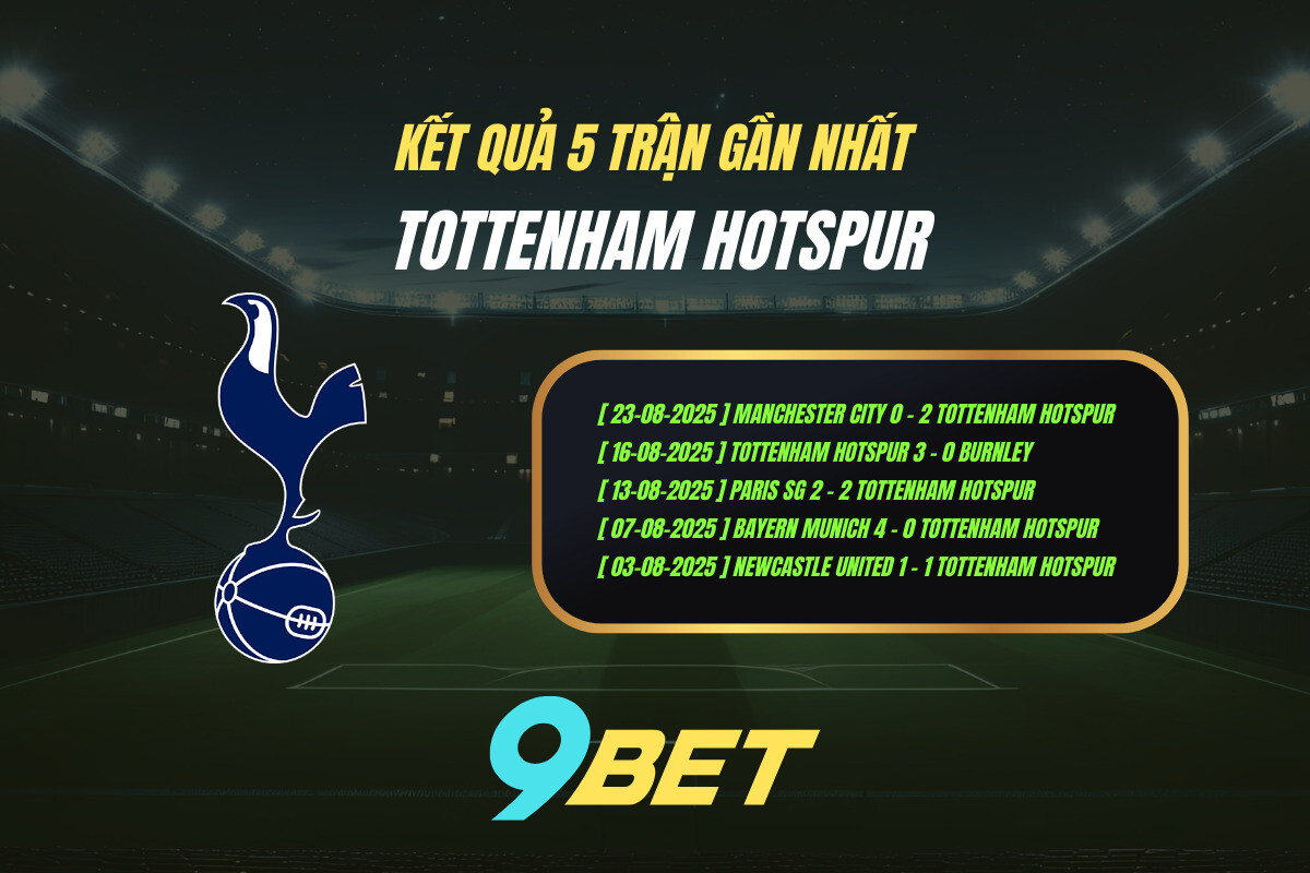 Thành Tích 5 Trận Gần Nhất Tottenham Hotspur 9bet