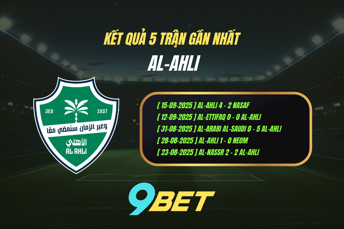 Thành Tích 5 Trận Gần Nhất Al Ahli 9bet