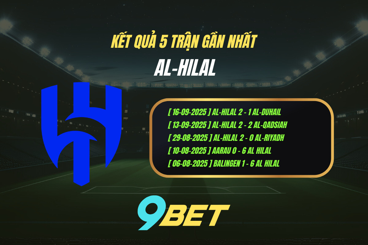 Thành Tích 5 Trận Gần Nhất Al Hilal 9bet