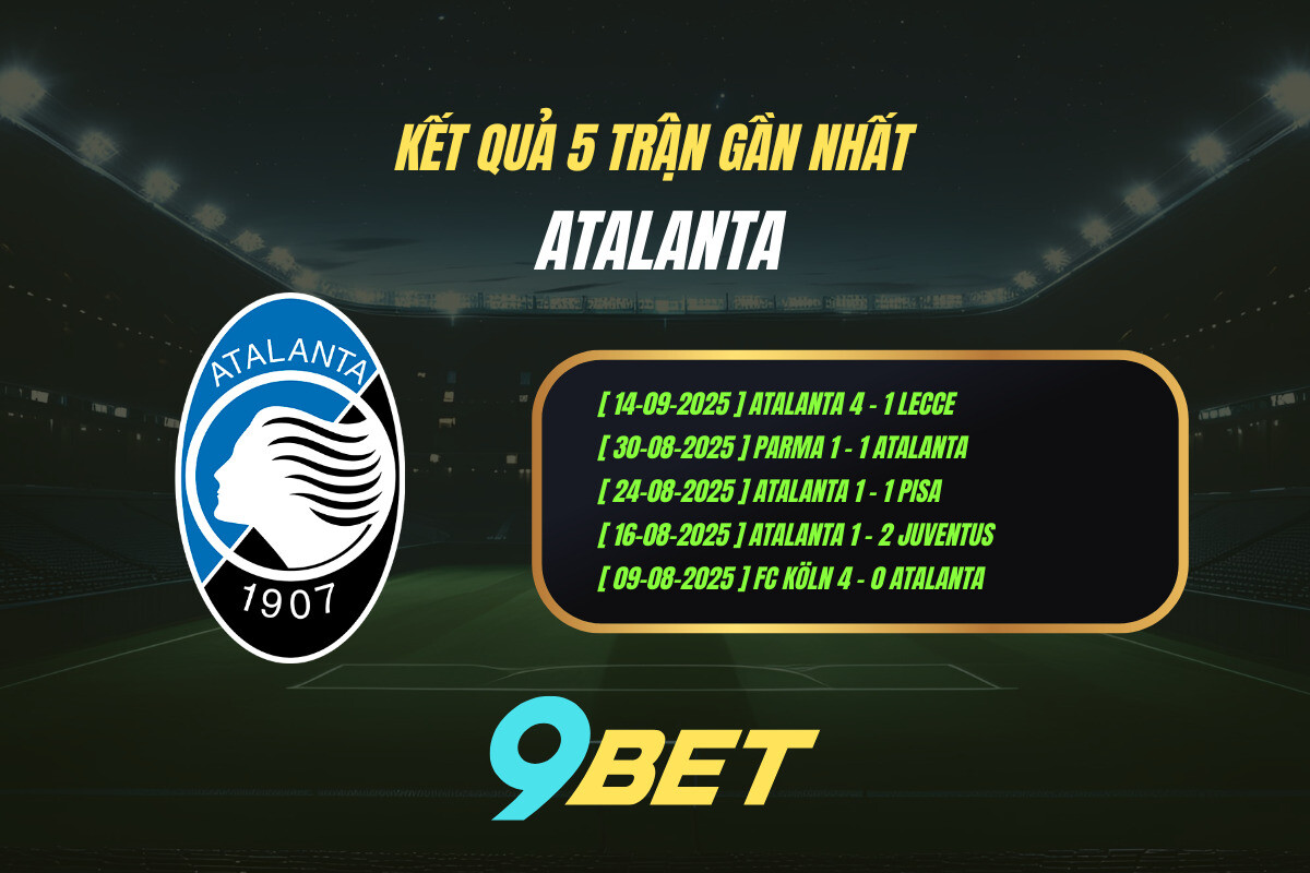 Thành Tích 5 Trận Gần Nhất Atalanta 9bet