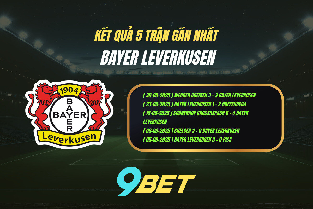 Thành Tích 5 Trận Gần Nhất Bayer Leverkusen 9bet