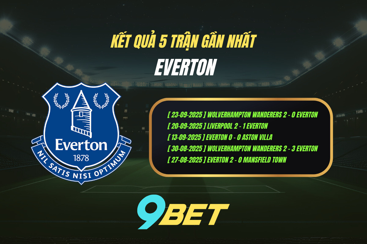 Thành Tích 5 Trận Gần Nhất Everton 9bet