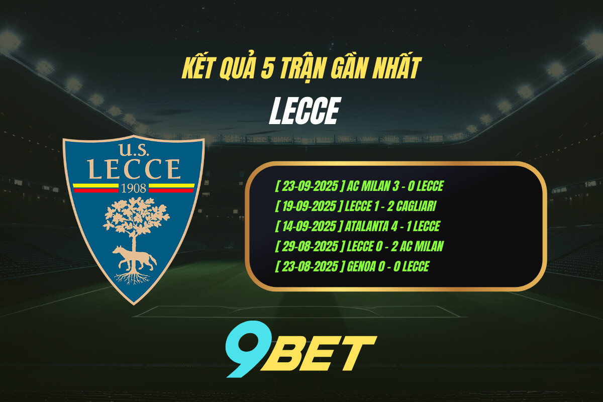 Thành Tích 5 Trận Gần Nhất Lecce 9bet