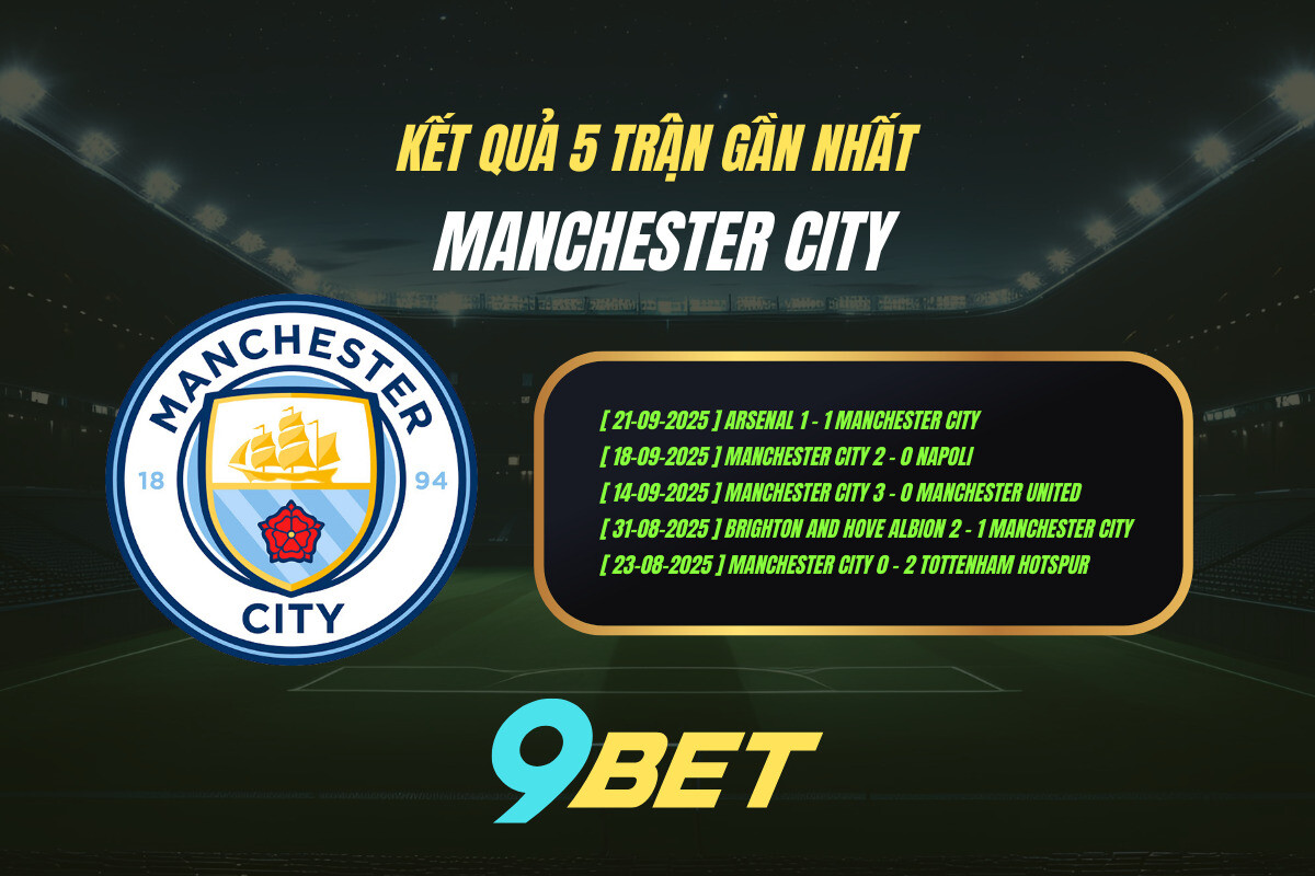 Thành Tích 5 Trận Gần Nhất Manchester City 9bet