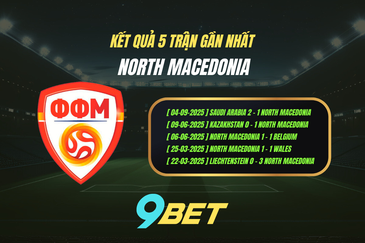 Thành Tích 5 Trận Gần Nhất North Macedonia 9bet