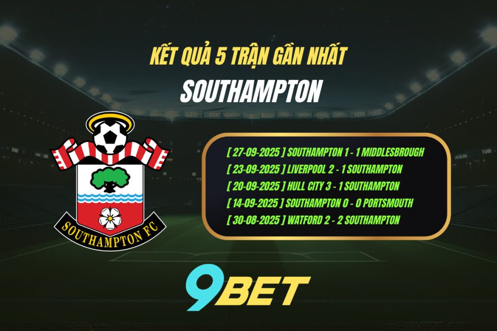 Thành Tích 5 Trận Gần Nhất Southampton 9bet