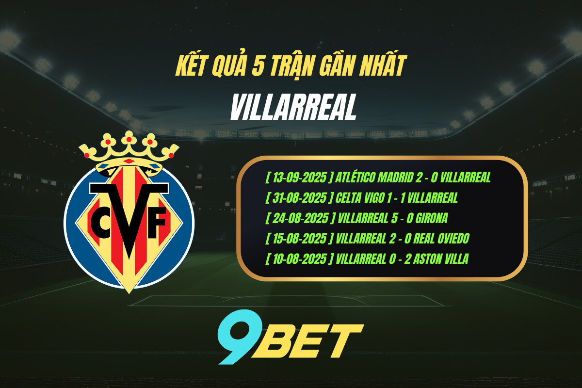 Thành Tích 5 Trận Gần Nhất Villarreal 9bet