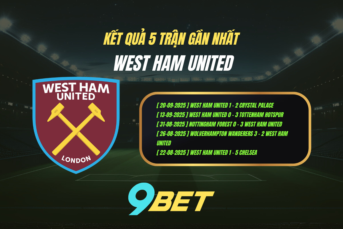 Thành Tích 5 Trận Gần Nhất West Ham United 9bet