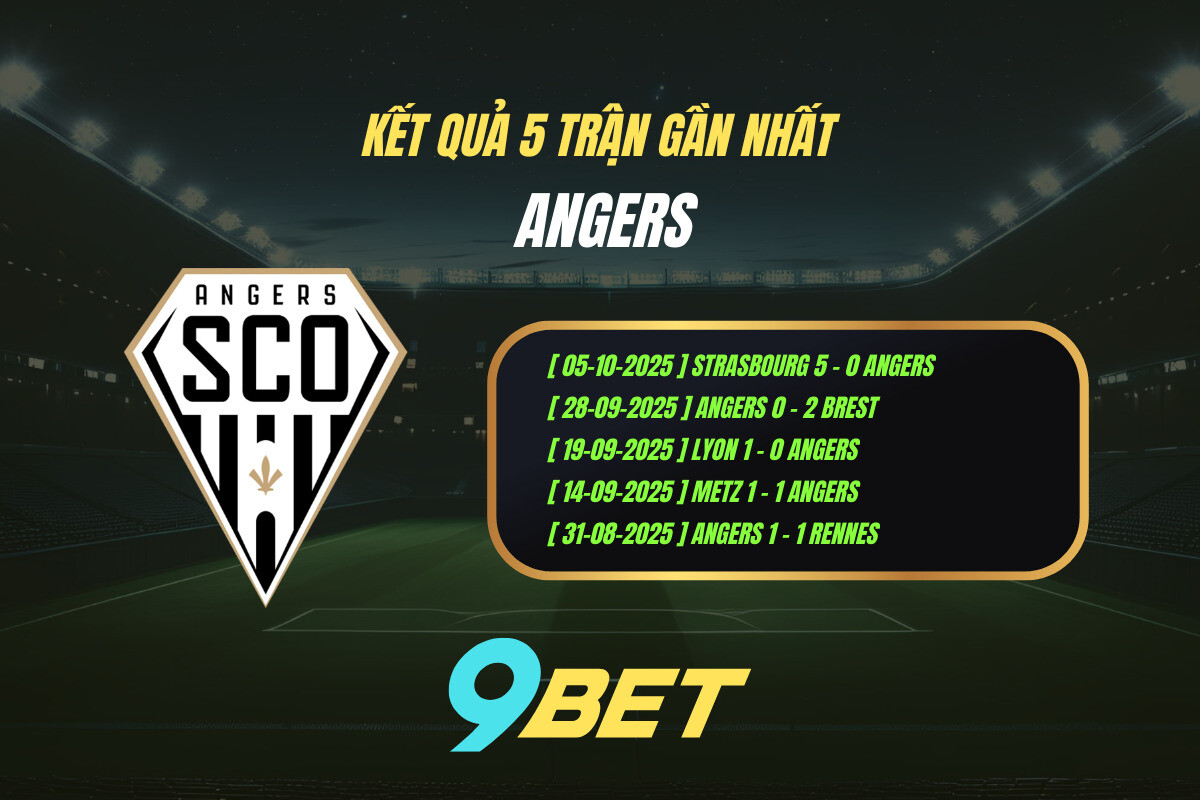 Thành Tích 5 Trận Gần Nhất Angers 9bet ( Tính đến 00h00 Ngày 19 10)