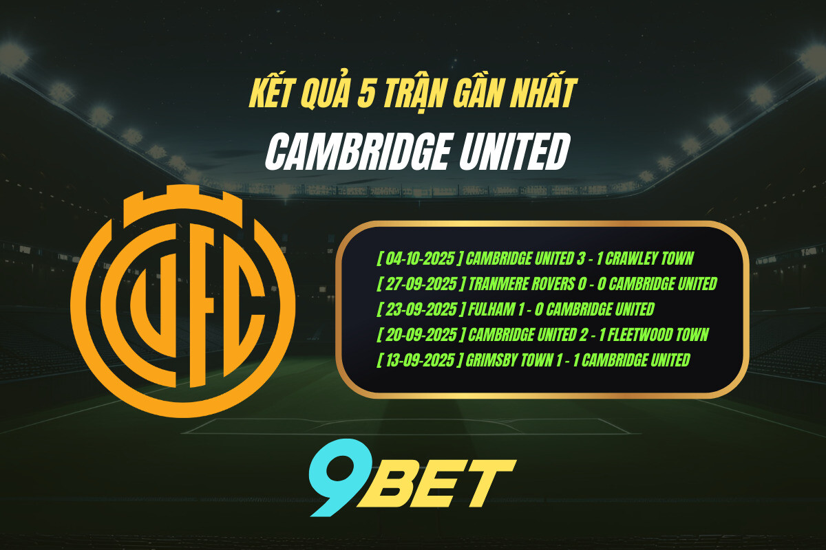 Thành Tích 5 Trận Gần Nhất Cambridge United 9bet