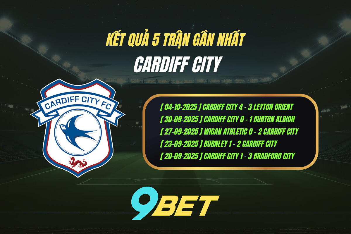 Thành Tích 5 Trận Gần Nhất Cardiff City 9bet