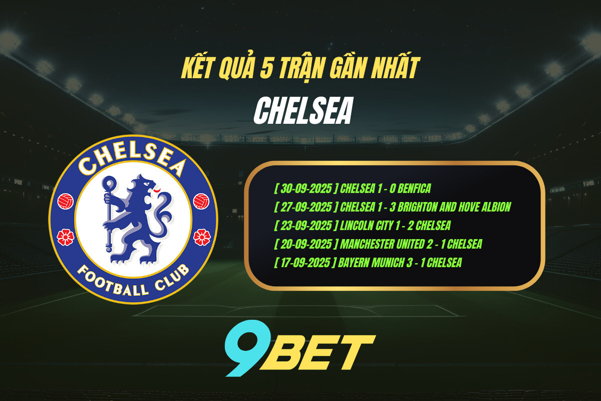 Kết quả 5 trận gần nhất Chelsea - 9BET
