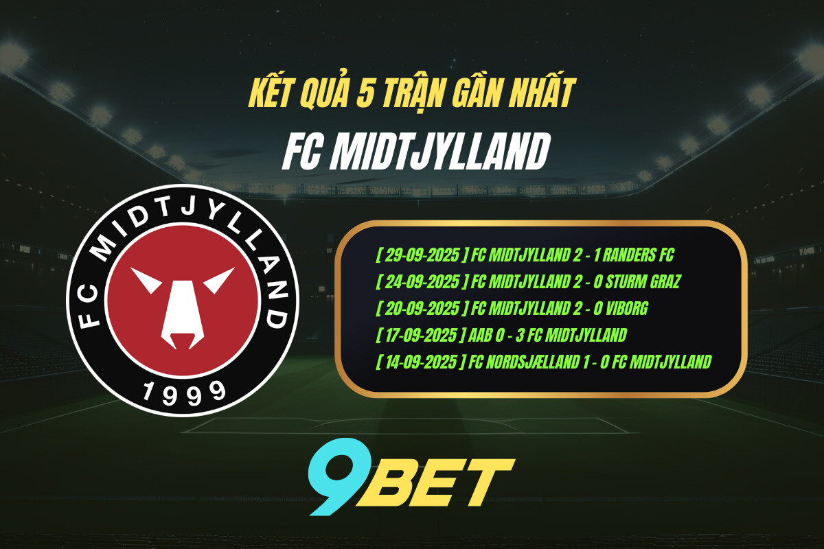 Thành Tích 5 Trận Gần Nhất Fc Midtjylland 9bet