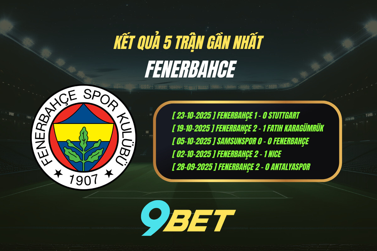 Kết quả 5 trận gần nhất Fenerbahce - 9BET