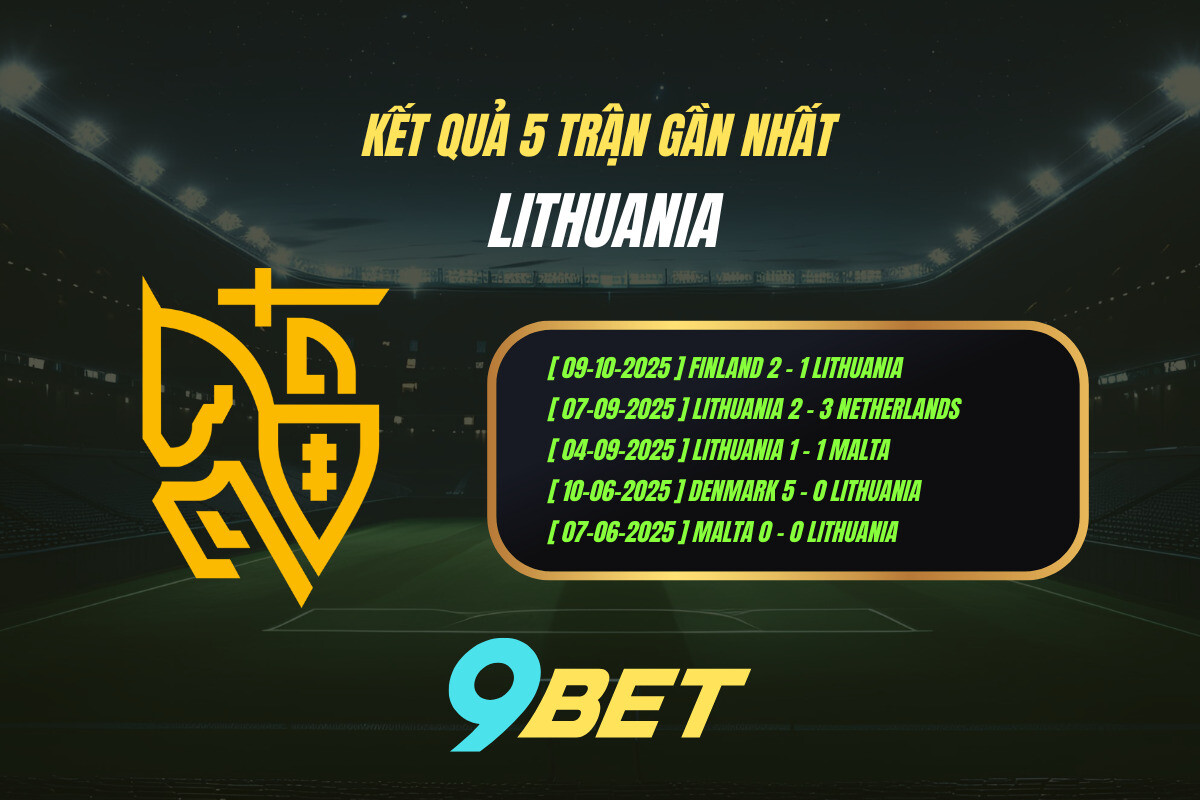 Kết quả 5 trận gần nhất Lithuania - 9BET