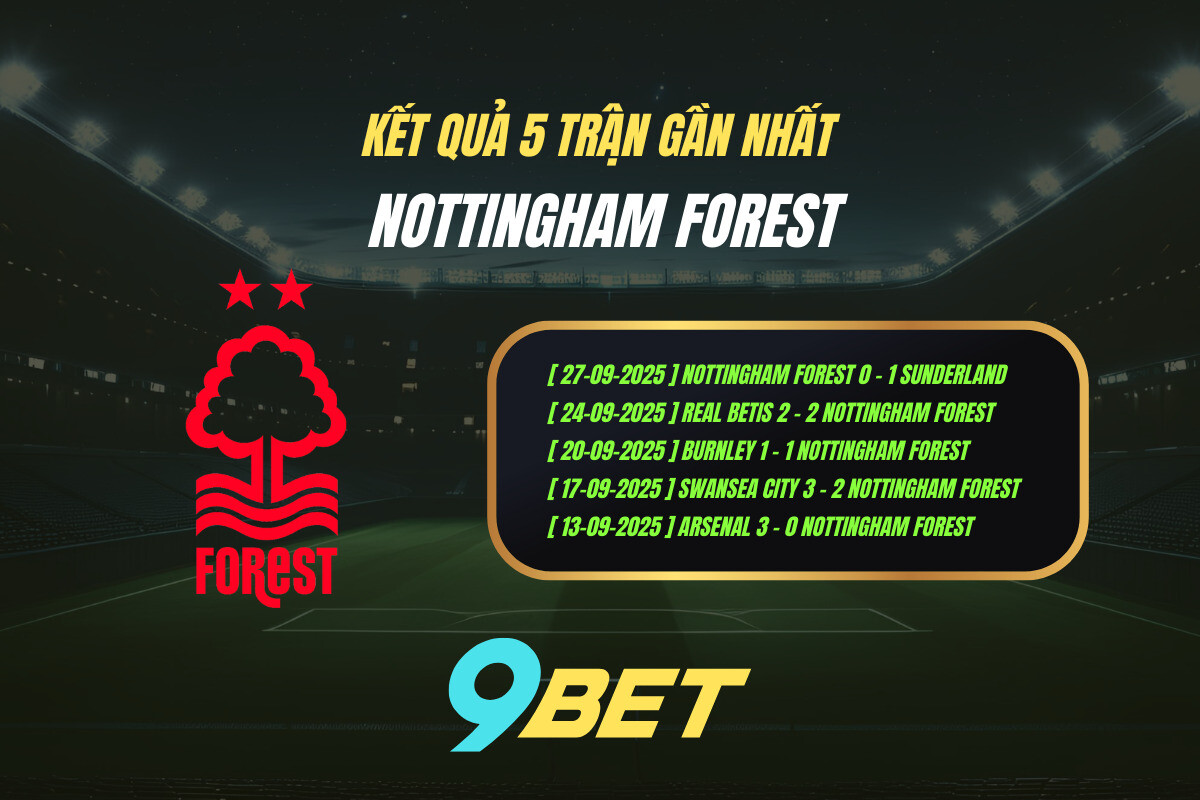 Thành Tích 5 Trận Gần Nhất Nottingham Forest 9bet
