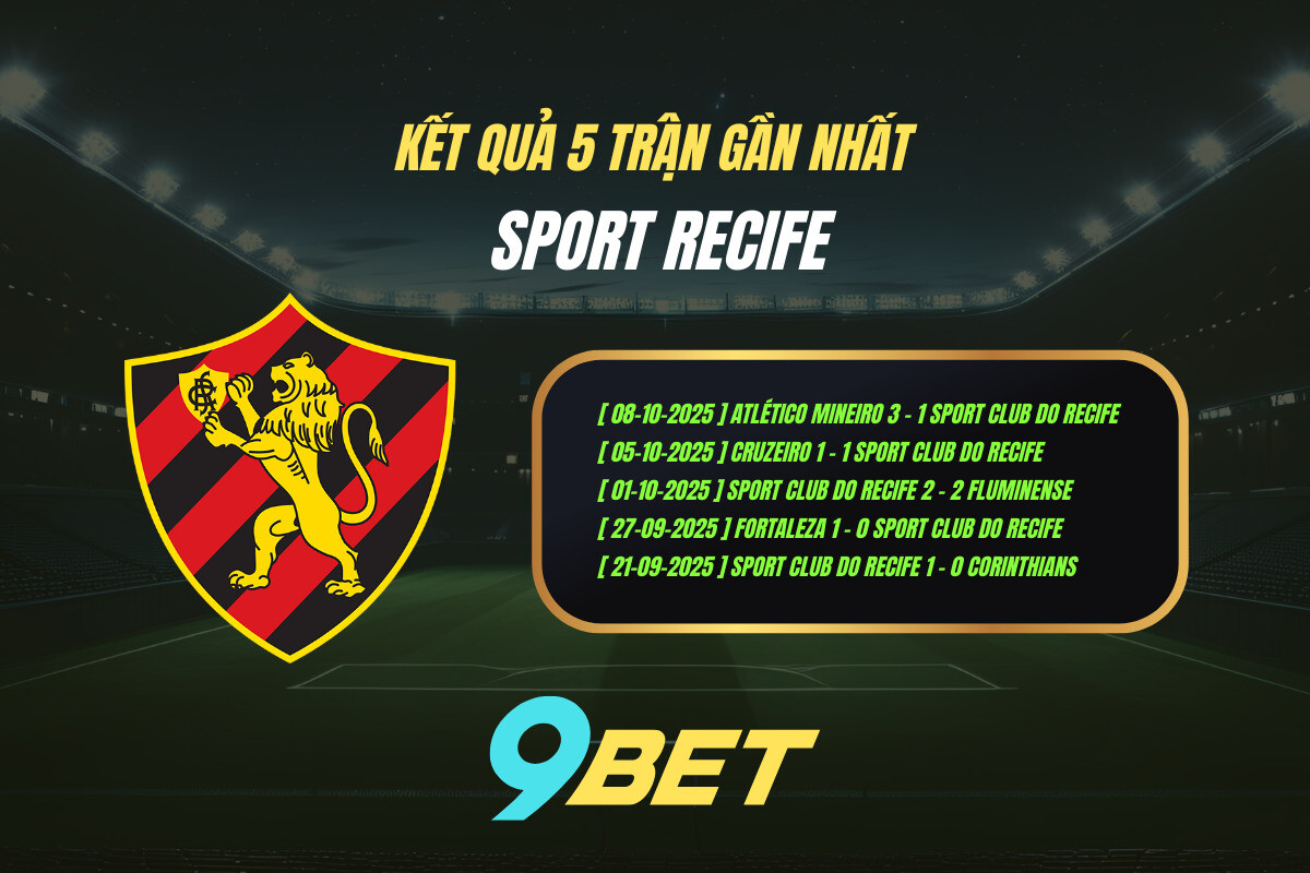 Thành Tích 5 Trận Gần Nhất Sport Recife 9bet ( Tính đến 06h00 Ngày 16 10)