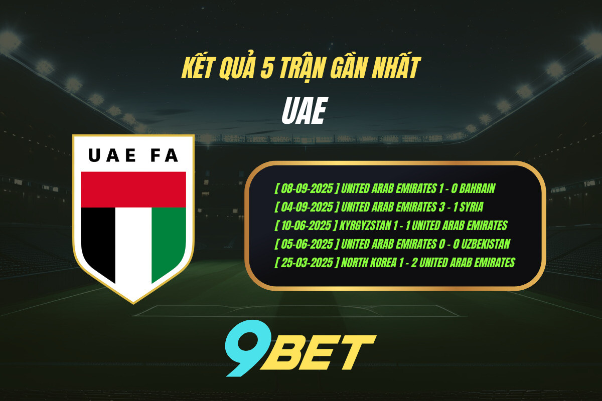 Kết quả 5 trận gần nhất UAE - 9BET