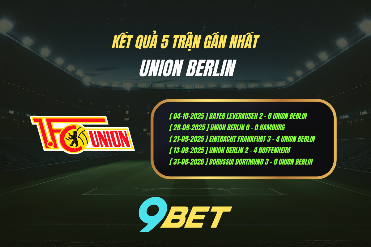 Thành Tích 5 Trận Gần Nhất Union Berlin 9bet ( Tính đến 01h30 Ngày 18 10)