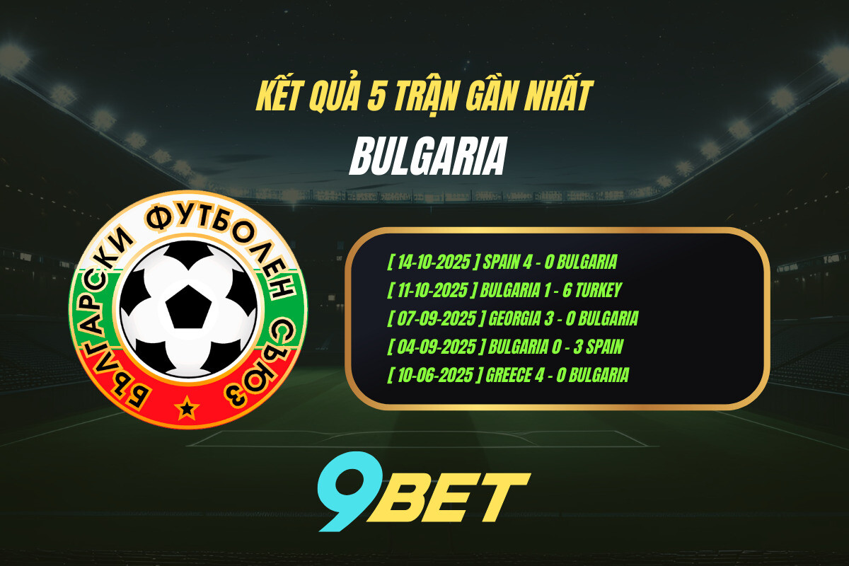 Thành Tích 5 Trận Gần Nhất Bulgaria 9bet ( Tính đến 00h00 Ngày 16 11)