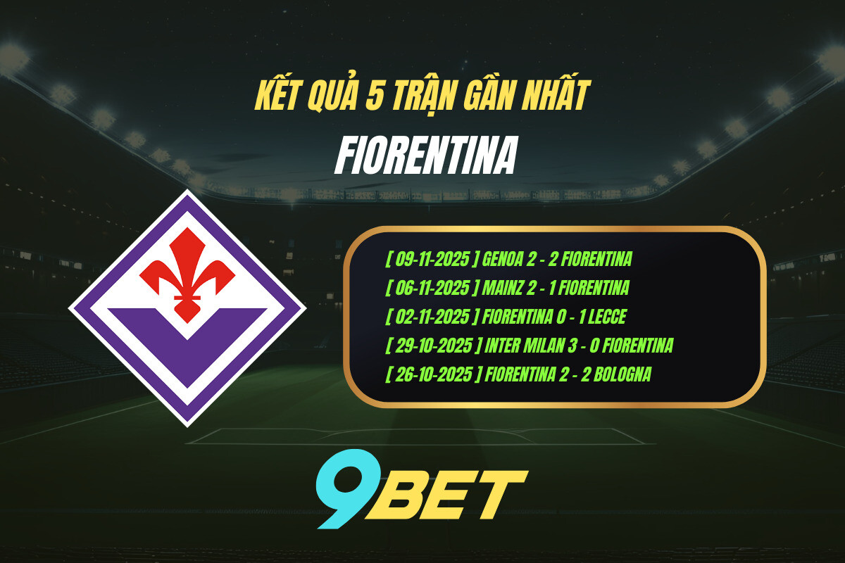 Thành Tích 5 Trận Gần Nhất Fiorentina 9bet ( Tính đến 00h00 Ngày 23 11)