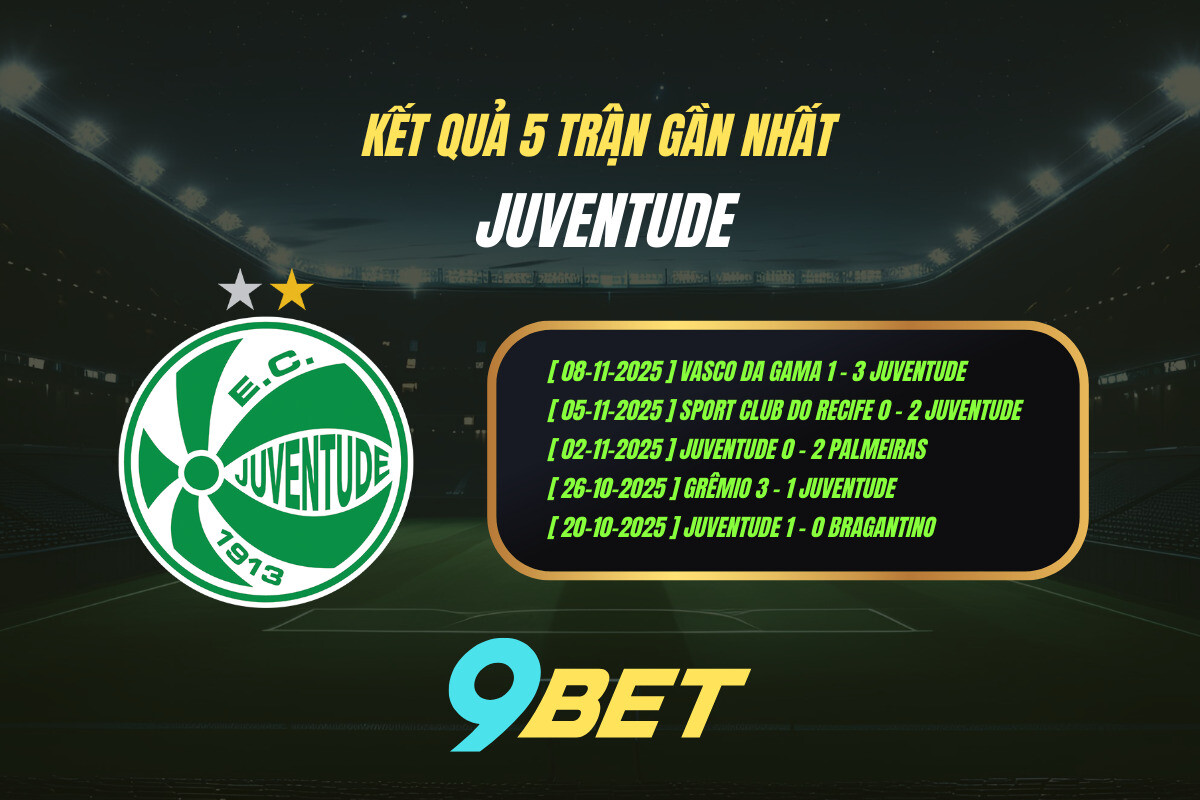 Thành Tích 5 Trận Gần Nhất Juventude 9bet ( Tính đến 02h00 Ngày 21 11)