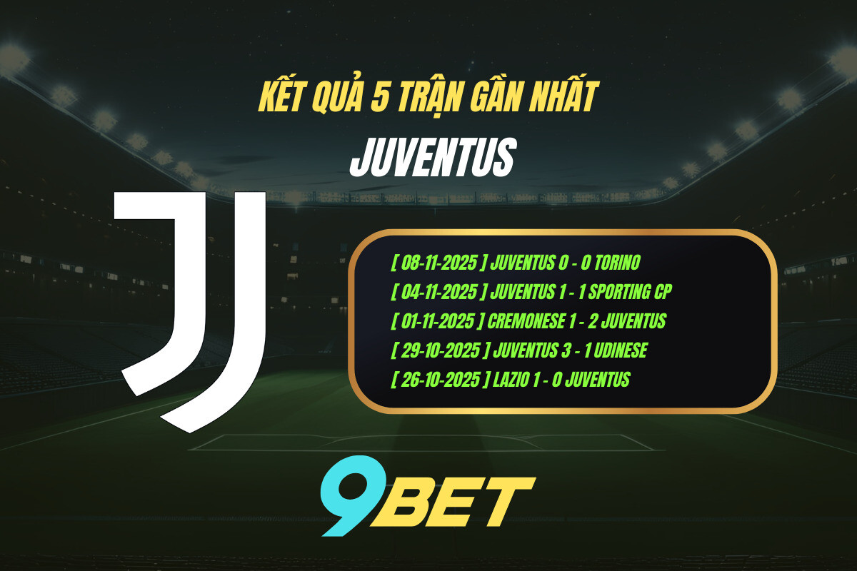 Thành Tích 5 Trận Gần Nhất Juventus 9bet ( Tính đến 00h00 Ngày 23 11)