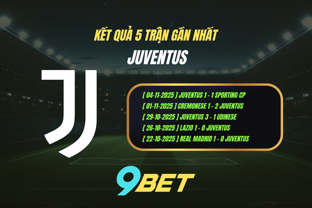 Thành Tích 5 Trận Gần Nhất Juventus 9bet ( Tính đến 00h00 Ngày 9 11)