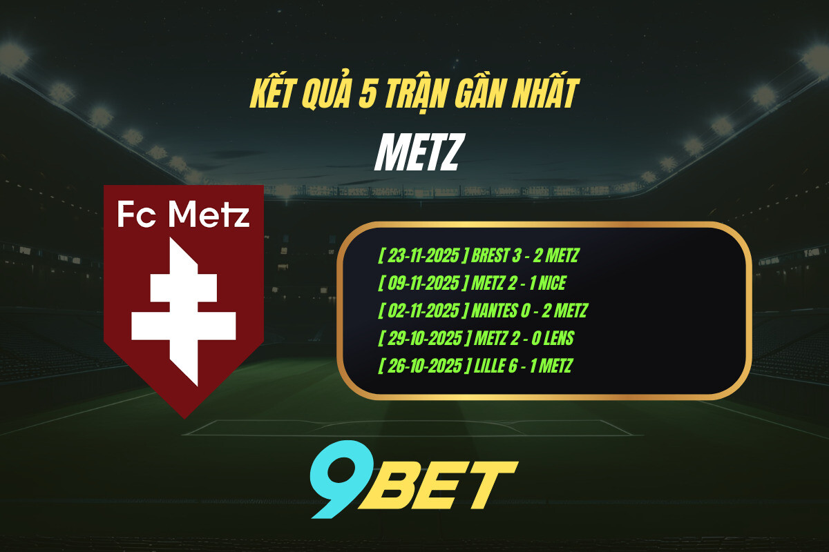 Thành Tích 5 Trận Gần Nhất Metz 9bet ( Tính đến 02h45 Ngày 29 11)