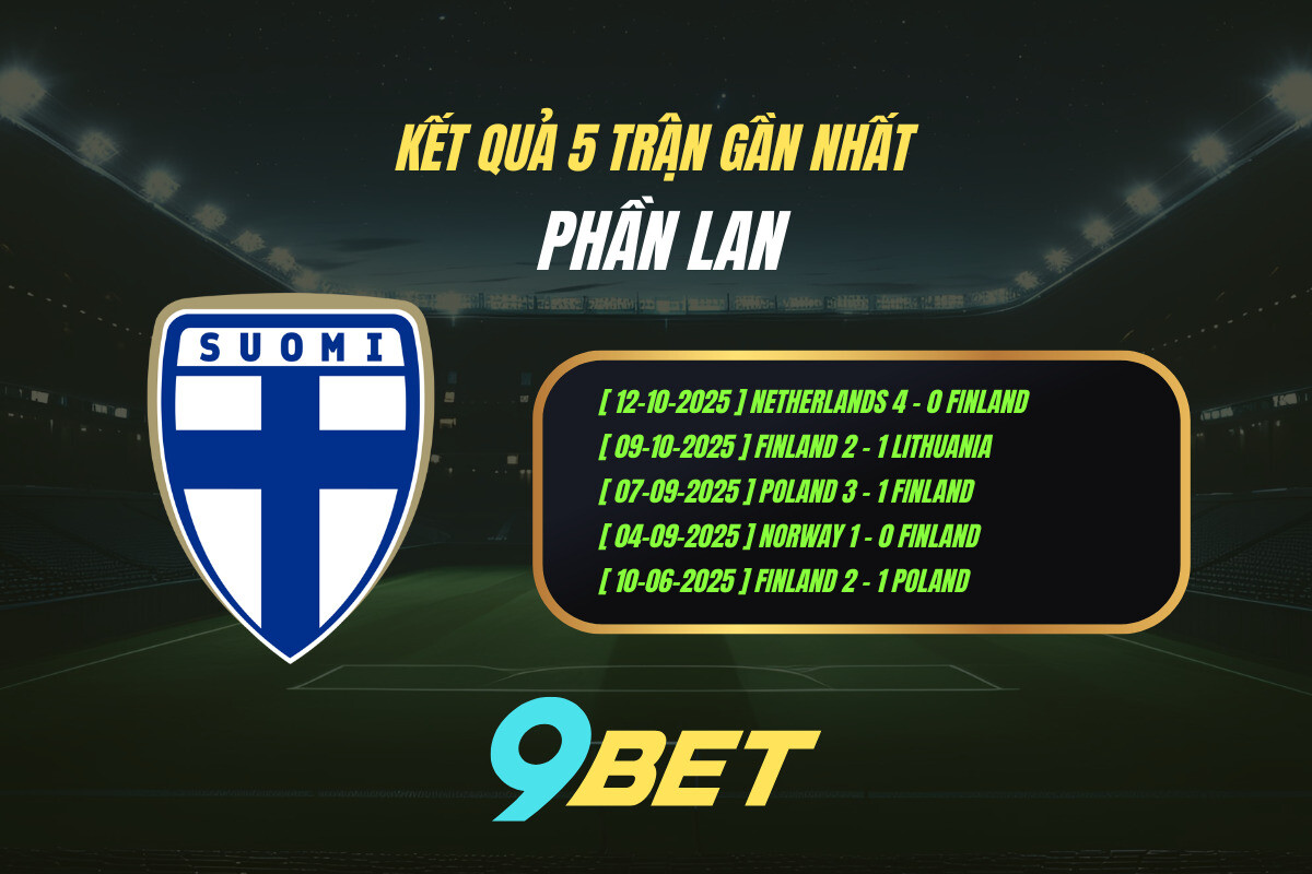 Thành Tích 5 Trận Gần Nhất Phần Lan 9bet ( Tính đến 00h00 Ngày 15 11)