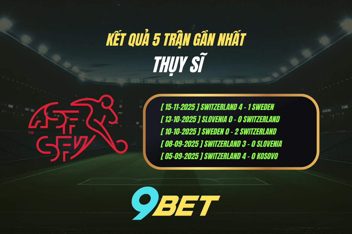 Thành Tích 5 Trận Gần Nhất Thụy Sĩ 9bet ( Tính đến 02h45 Ngày 19 11)