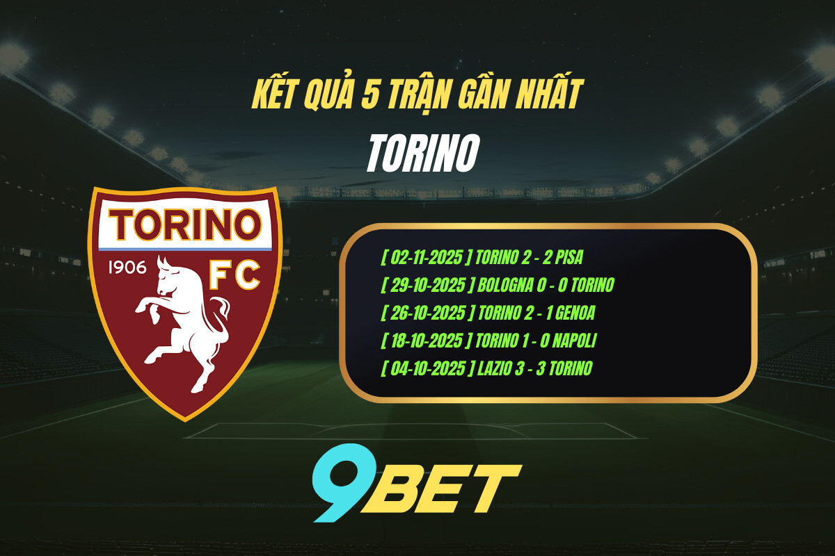 Thành Tích 5 Trận Gần Nhất Torino 9bet ( Tính đến 00h00 Ngày 9 11)