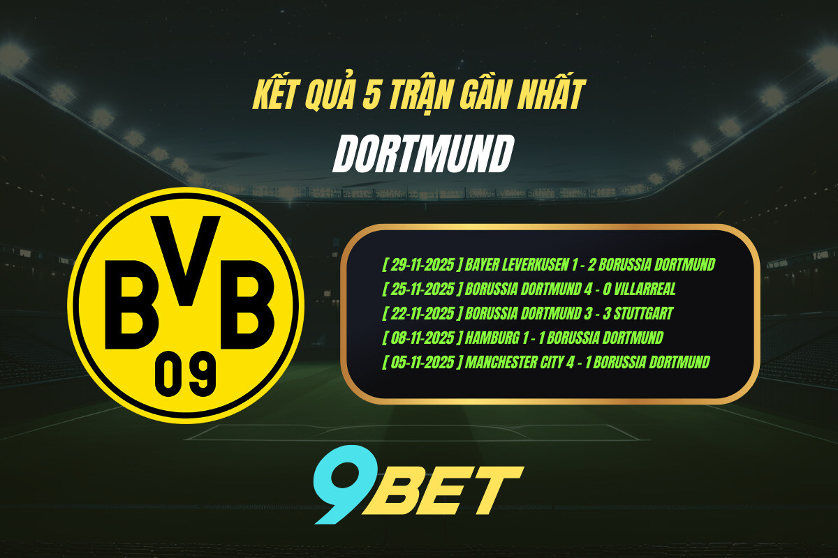 Thành Tích 5 Trận Gần Nhất Dortmund 9bet ( Tính đến 03h00 Ngày 31 2) (1)