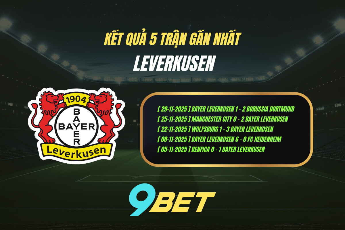 Thành Tích 5 Trận Gần Nhất Leverkusen 9bet ( Tính đến 03h00 Ngày 31 2) (1)