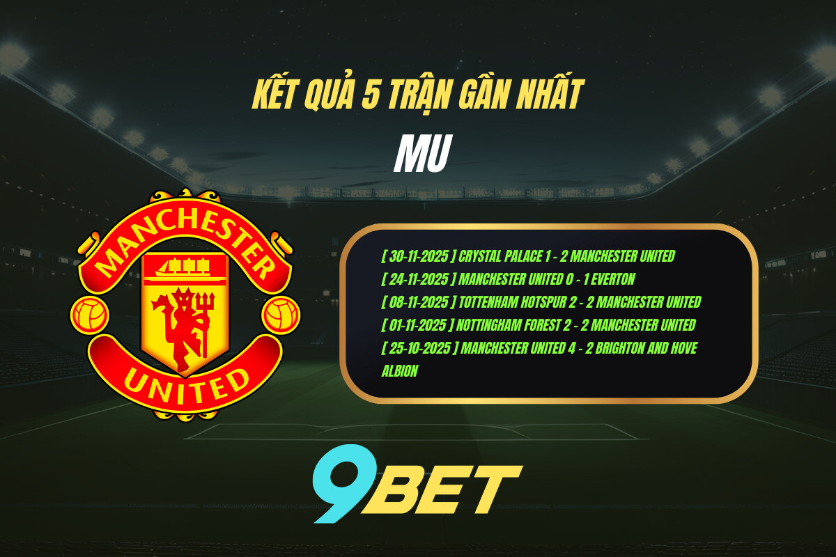 Thành Tích 5 Trận Gần Nhất Mu 9bet ( Tính đến 03h00 Ngày 5 12)