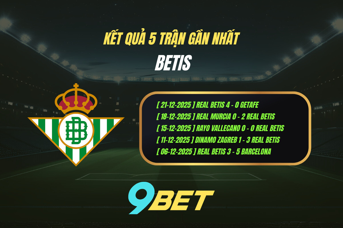 Thành Tích 5 Trận Gần Nhất Betis 9bet ( Tính đến 22h15 Ngày 4 1)